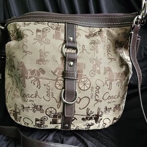 **Sold** Coach Chelsea Legacy Heritage Carriage Print Crossbody Bag – Brown Trim